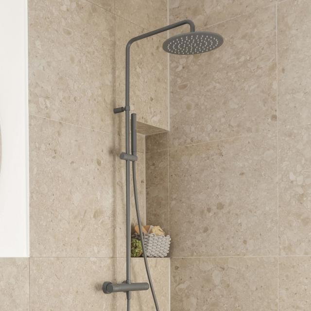 Herzbach DEEP GREY shower system with shower thermostat