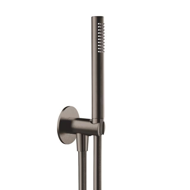 Herzbach Design iX PVD bath/shower set seven round with shower bracket & connection L: 1250 mm, black steel