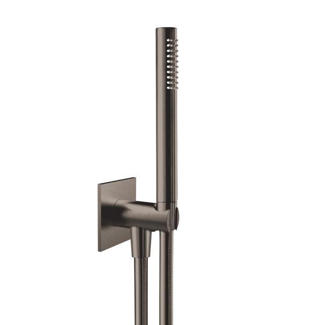 Herzbach Design iX PVD Kit bain/douche seven, carré, avec raccordement et support de douchette Longueur : 1250 mm, black steel