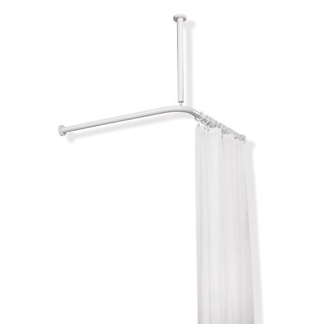 Hewi Series 801 shower curtain rail with ceiling support and shower curtain signal white