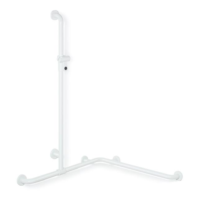 Hewi Series 801 L-shaped support rail with adjustable shower rail with aluminium core signal white