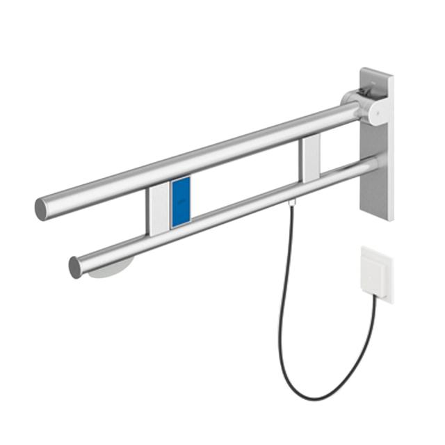 Hewi System 900 hinged support rail with flushing mechanism & toilet roll holder brushed stainless steel