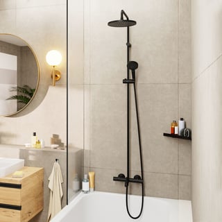 Système de douche à main à fixation murale avec douchette et glissière en  noir 300 mm
