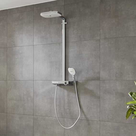 kleding droefheid bed Hansgrohe Raindance Select E 300 3jet ShowerTablet Showerpipe white/chrome  - 27127400 | REUTER