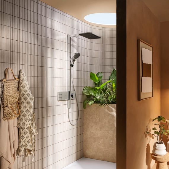 Hansgrohe Raindance Alive Q Duschsystem | Mit Thermostat, Regendusche 340x210 Mm & Handbrause | Chrom, Inkl. Armatur & Zubehör