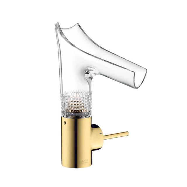AXOR Starck V single lever basin fitting 140 with glass spout with diamond cut gold, with always-open waste valve