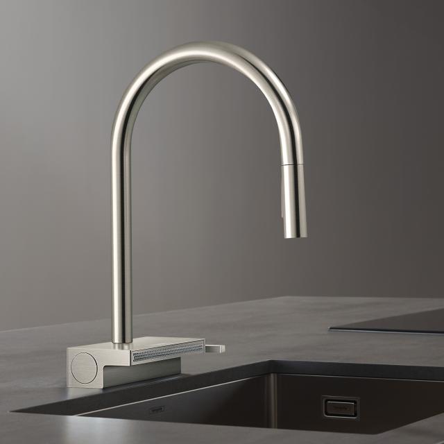 Hansgrohe Aquno Select M81 single-lever kitchen mixer tap, with pull-out spout and sBox brushed stainless steel