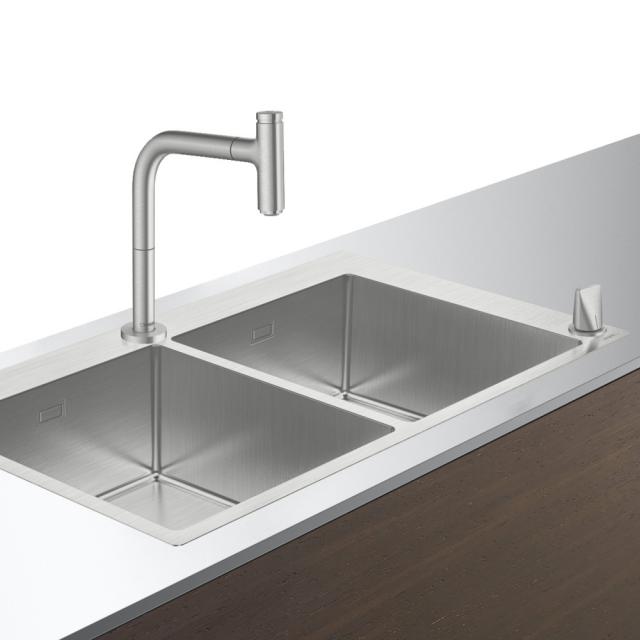 Hansgrohe C71 double kitchen sink 370 X 370 W: 86.5 D: 50 cm brushed stainless steel