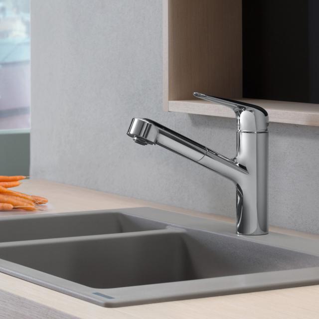 Hansgrohe Focus M42 single-lever kitchen mixer tap, with pull-out spout chrome