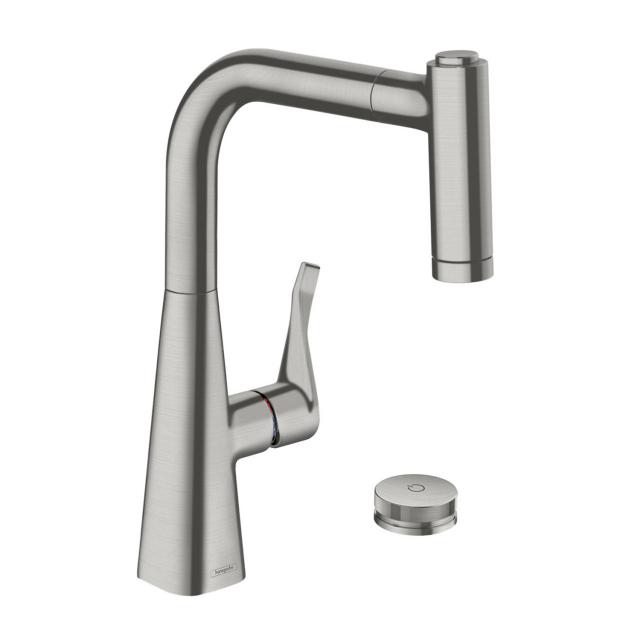 Hansgrohe Metris Select M71 hole single lever kitchen mixer 220 with pull-out spray and sBox stainless steel look