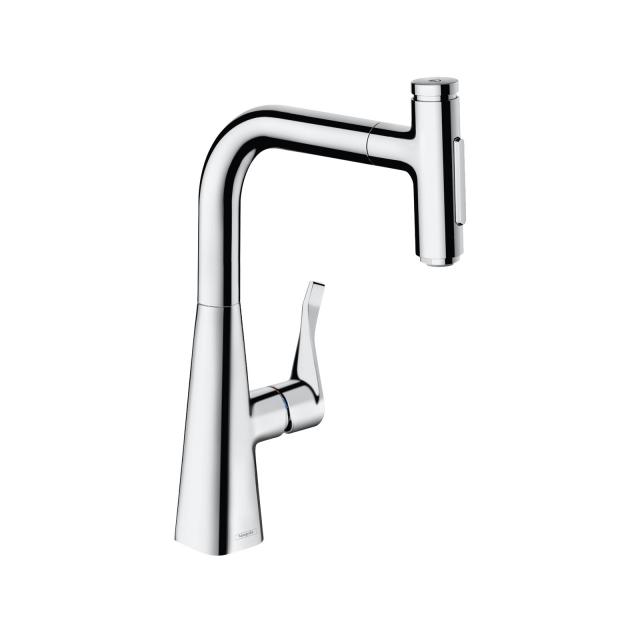 Hansgrohe Metris Select M71 single lever kitchen mixer 240, with pull-out spout and sBox chrome
