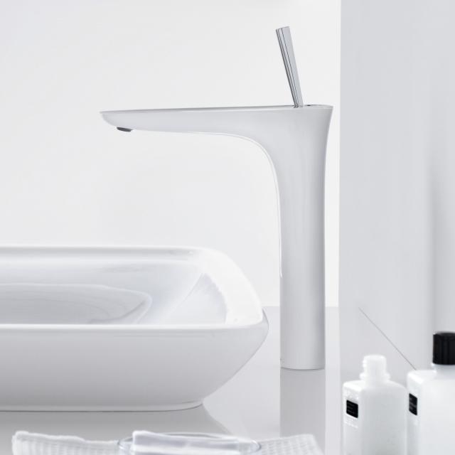 Hansgrohe PuraVida single lever basin fitting 240, for washbowls, connection 900 mm with Push-Open waste valve, white/chrome