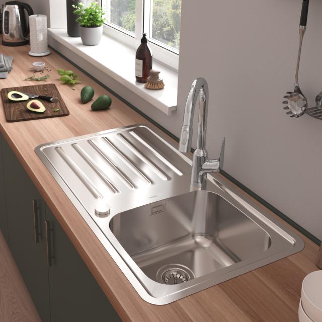 Hansgrohe S41 kitchen sink 340/ 400 with drainer, reversible with 2 boreholes