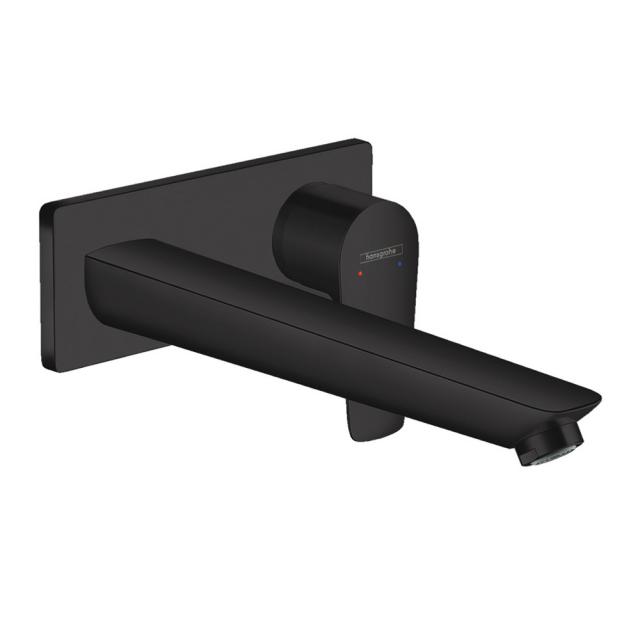 Hansgrohe Talis E wall-mounted single lever basin fitting with always-open waste valve, projection: 225 mm, matt black