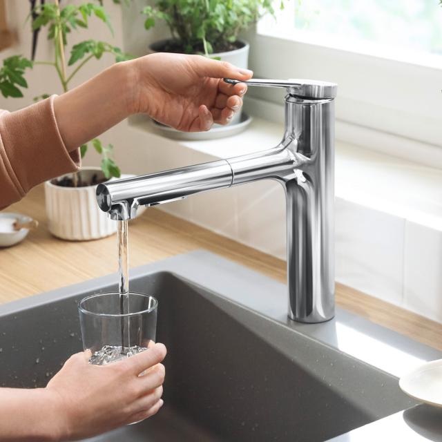 Hansgrohe Zesis M33 single-lever kitchen mixer tap, with pull-out spout and sBox lite chrome