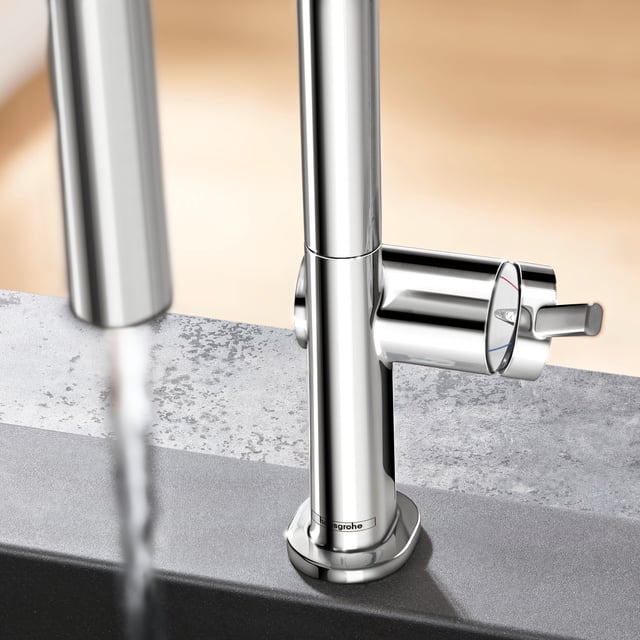 Hansgrohe Talis C Higharc Küchenarmatur – Herausziehbarer Auslauf, 2-Strahlregler, Steel Optik, 1-Hebel