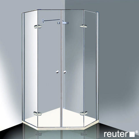 Reuter Kollektion Medium New pentagonal hinged door with fixed panels TSG clear with PerlClean / chrome-silver high gloss