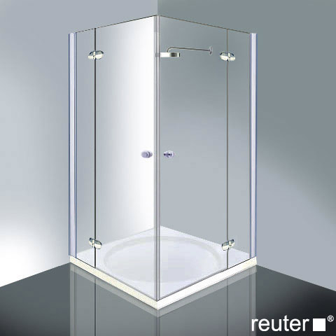 Reuter Kollektion Easy New swing door corner enty with fixed panels TSG clear with PerlClean / chrome-silver high gloss