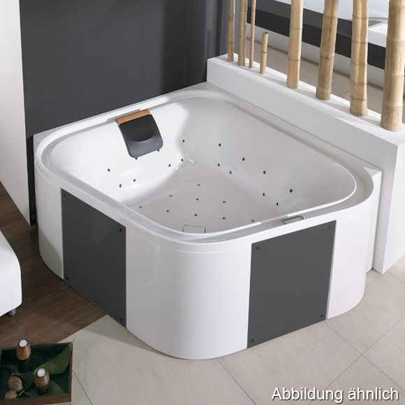 Hoesch ERGO square whirlbath with panelling panelling: acrylic white/glass black