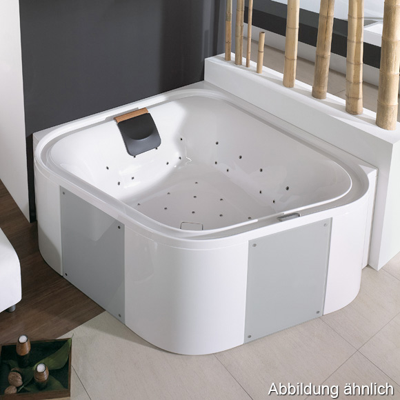 Hoesch ERGO square whirlbath with panelling panelling: acrylic white/glass silver