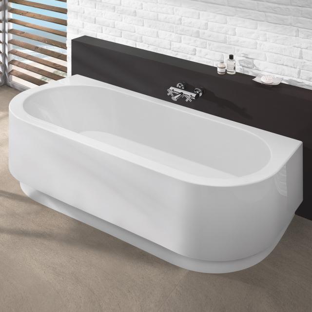 Hoesch HAPPY D D-shaped, back-to-wall bath with panelling white