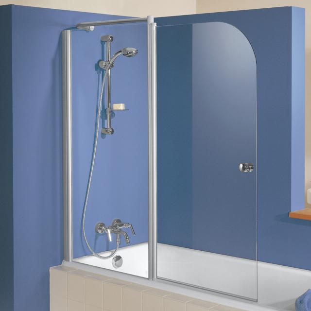 HSK Exclusiv two-way hinged bath screen door with fixed panel TSG clear light / matt silver