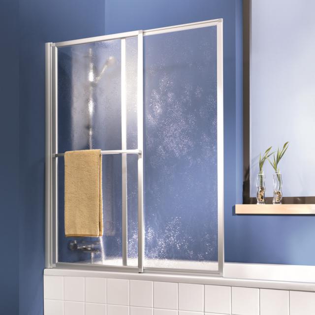 HSK Favorit sliding bath screen with towel rail acrylic glass light drops / matt silver