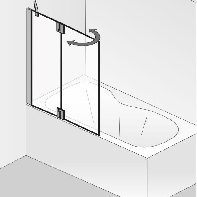 HSK K2P two-way hinged bath screen with fixed panel TSG light clear with shield coating / chrome look
