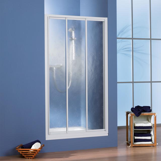 HSK Prima sliding door 3-part acrylic glass, light drops / matt silver