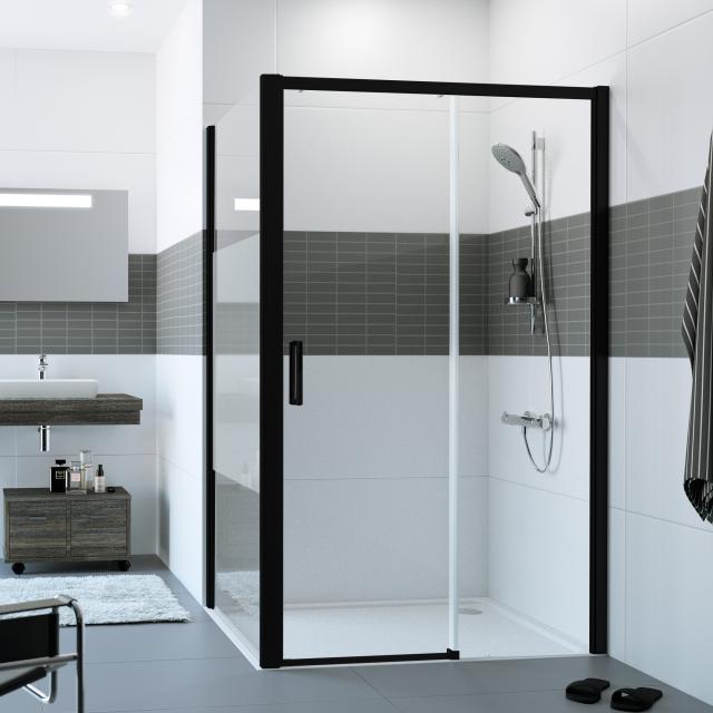 HÜPPE Classics 2 EasyEntry sliding door 1 part with fixed segment TSG clear with ANTI-PLAQUE / black edition