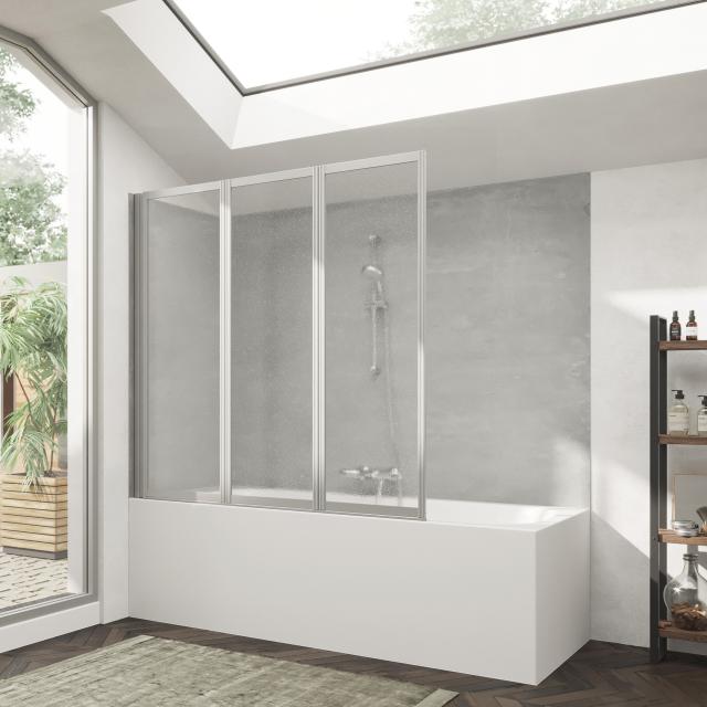 HÜPPE Combinett 2 bath screen, 3 piece acrylic glass Pacific S clear without ANTI-PLAQUE / matt silver