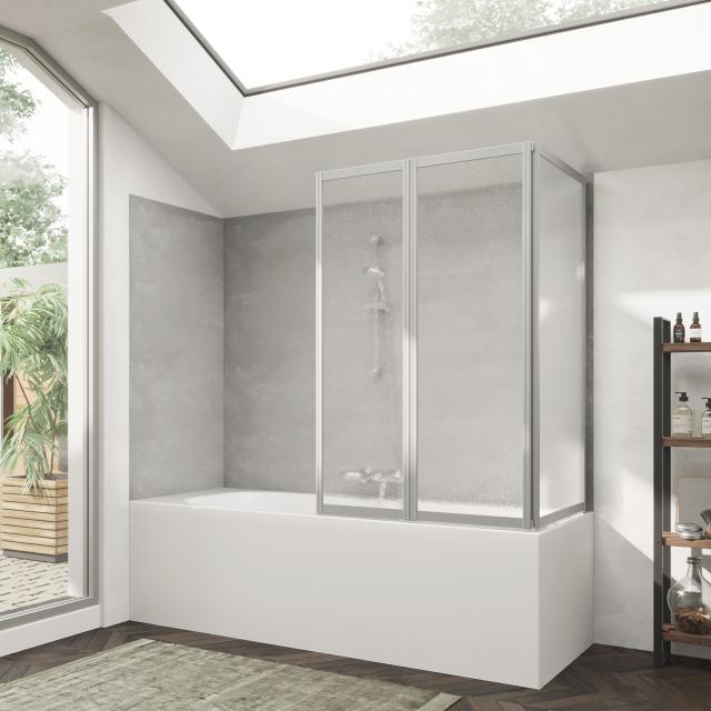 HÜPPE Combinett 2 bath screen with wide first segment acrylic glass Pacific S clear without ANTI-PLAQUE / matt silver