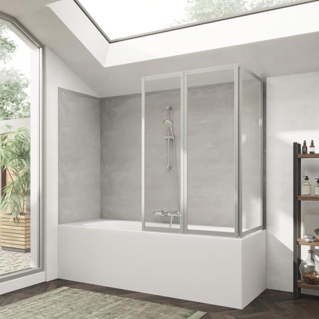 HÜPPE Combinett 2 bath screen with wide first segment clear glass without ANTI-PLAQUE / matt silver