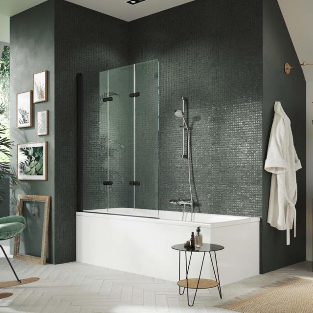 HÜPPE Design pure bath screen, bi-fold door, 3 piece TSG clear with ANTI-PLAQUE / black edition
