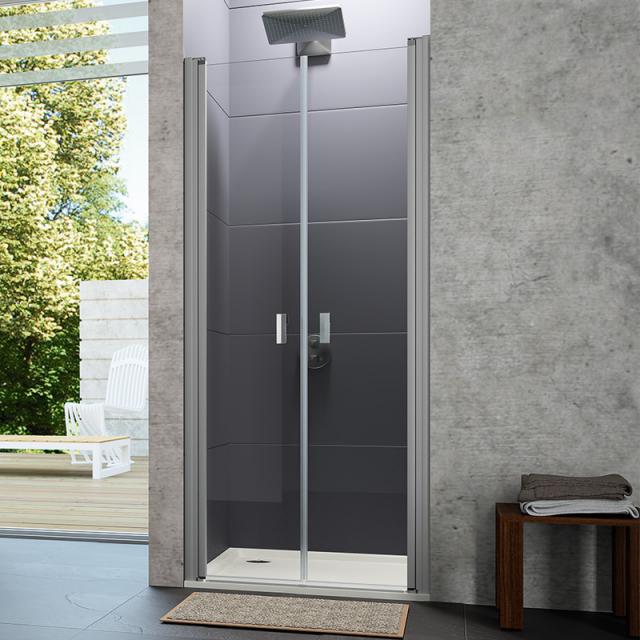 HÜPPE Design pure Porte battante pour douche en niche Verre trempé avec ANTI-PLAQUE/argent mat