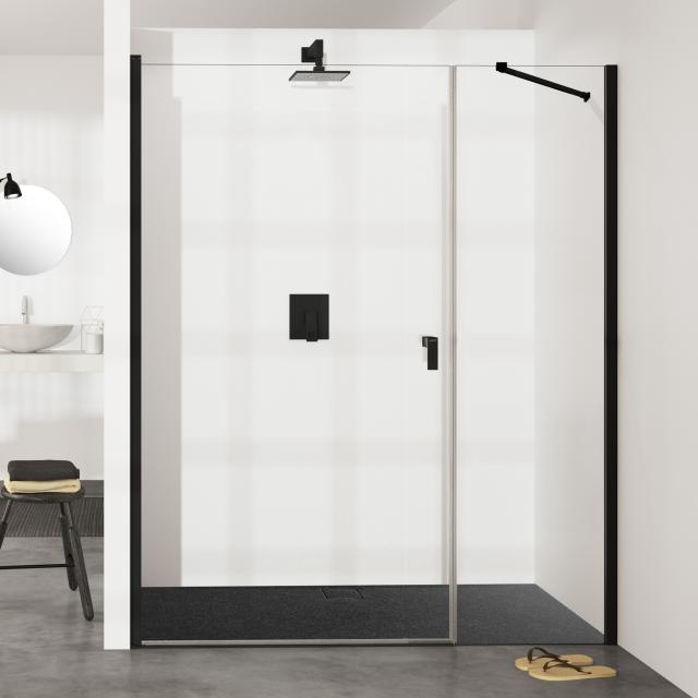 HÜPPE Design pure swing door with additional section in recess TSG clear with ANTI-PLAQUE / black edition