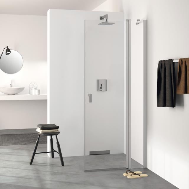 HÜPPE Design pure swing door with fixed segment with inwards/outwards opening for combination with side panel TSG clear / matt silver