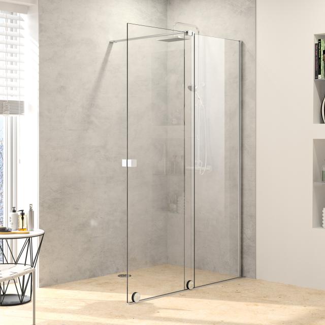 HÜPPE Xtensa pure Walk In sliding door 1 piece with fixed segment TSG clear with ANTI-PLAQUE / silver high gloss