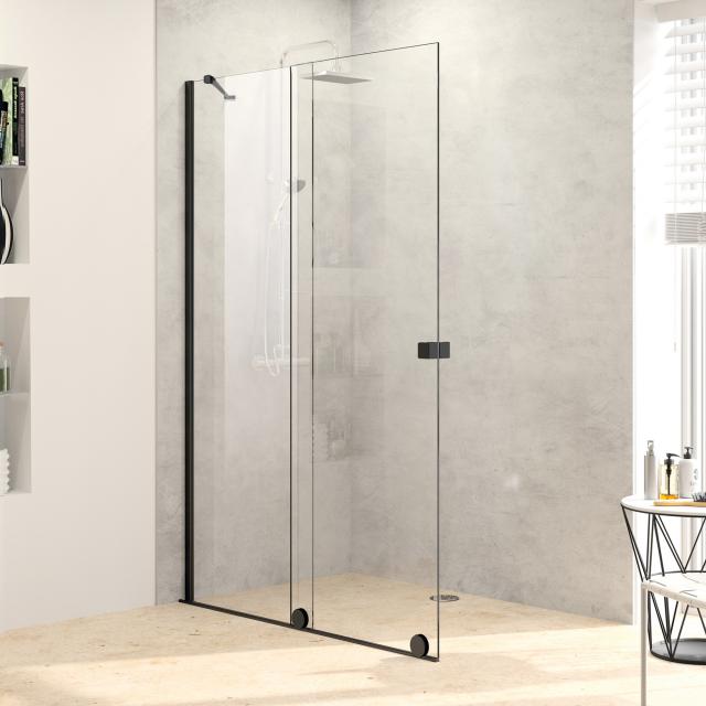 HÜPPE Xtensa pure Walk In sliding door 1 piece with fixed segment TSG clear with ANTI-PLAQUE / black edition