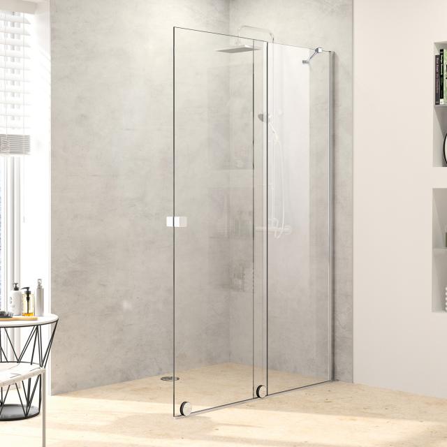 HÜPPE Xtensa pure Walk In sliding door 1 piece with fixed segment TSG clear with ANTI-PLAQUE / silver high gloss