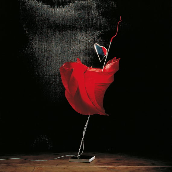 Guru-Shop Lampada Da Tavolo Kokopelli Balat H0980 | Paralume In Lanadivetro Rosso | Base In Metallo | 50x18x18 Cm | Atmosfera Calda E Accogliente