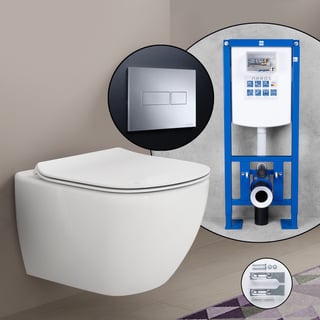 Pack complet WC suspendu Ideal Standard Tesi et bâti-support neeos, Plaque  de déclenchement avec dispositif d'actionnement carré blanc, WC blanc -  T354601+16603WH#SET