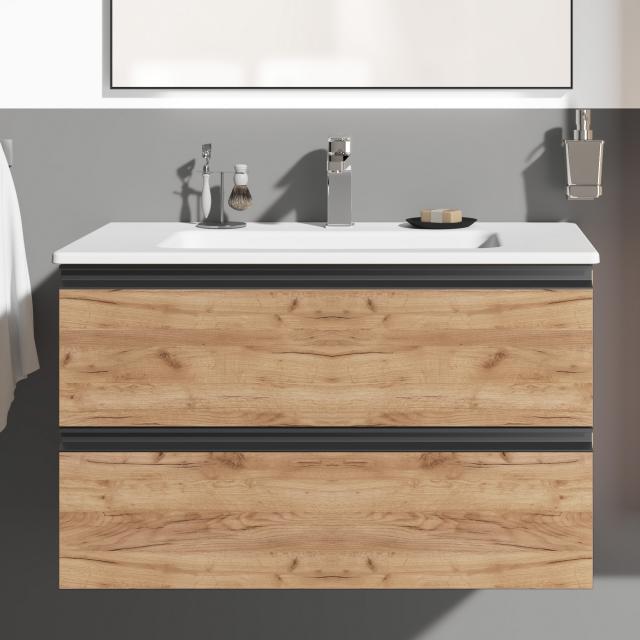 Ideal Standard Connect E washbasin with vanity unit with 2 pull-out compartments front light oak decor/corpus light oak decor, anthracite handle