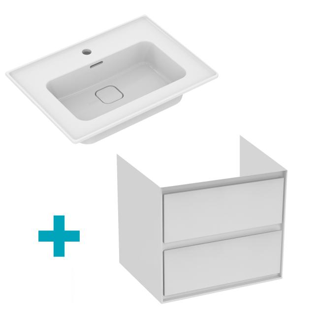 Ideal Standard Strada II Lavabo avec meuble sous-lavabo Connect Air, 2 tiroirs blanc, 1 trou percé