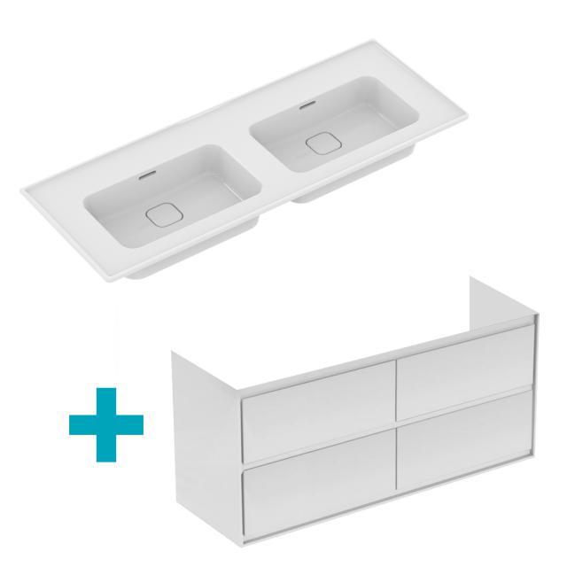 Ideal Standard Strada II Lavabo double avec meuble sous-lavabo Connect Air, 4 tiroirs blanc, avec Ideal Plus, sans trou percé