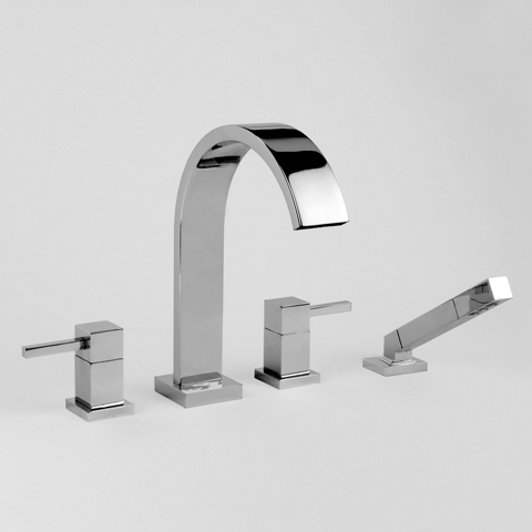 Jörger Empire Royal deck-mounted, four hole bath/shower mixer chrome / clear crystal handle
