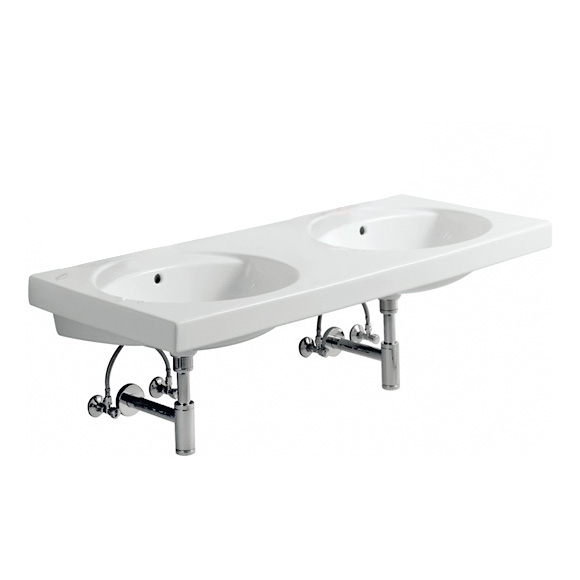 Geberit Preciosa double washbasin white, with KeraTect, without tap hole, with overflow