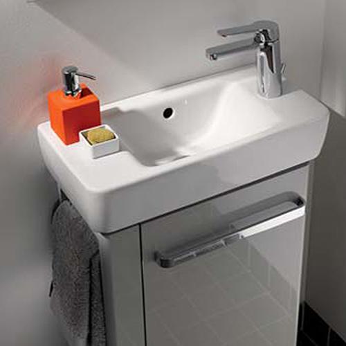 Geberit Renova Compact hand washbasin with tap hole right white, with Keratect