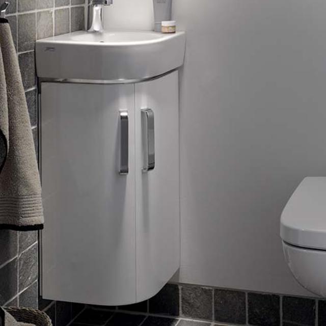 Geberit Renova Compact Waschtischunterschrank für Eckhandwaschbecken mit 2 Türen Front weiß hochglanz / Korpus weiß matt