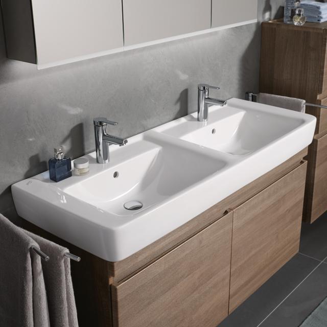 Geberit Renova Plan double washbasin white, with 2 tap holes